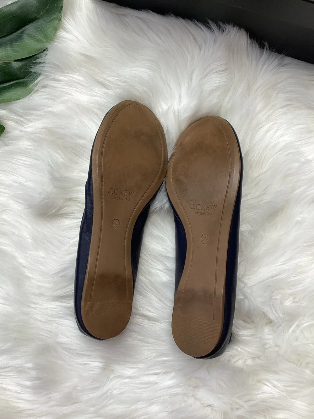 J. Crew CeCe Leather Ballet Flats Navy Blue 9.5 w/Box